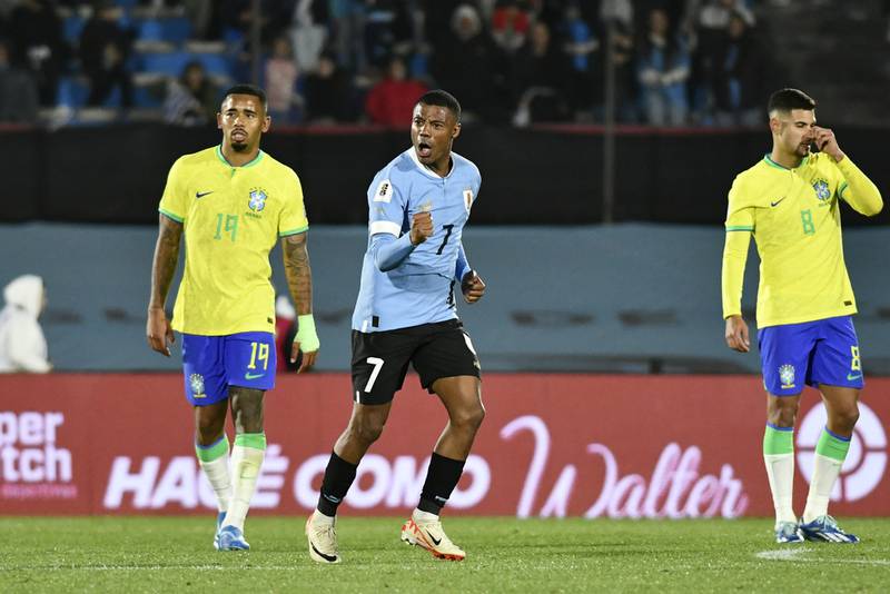 EN VIVO, Uruguay venció 2 a 0 a Brasil por las Eliminatorias