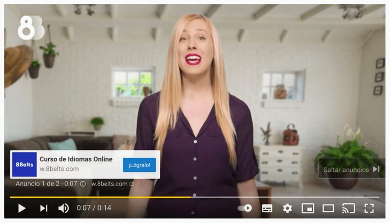 Ejemplo de publicidad inicial en Youtube