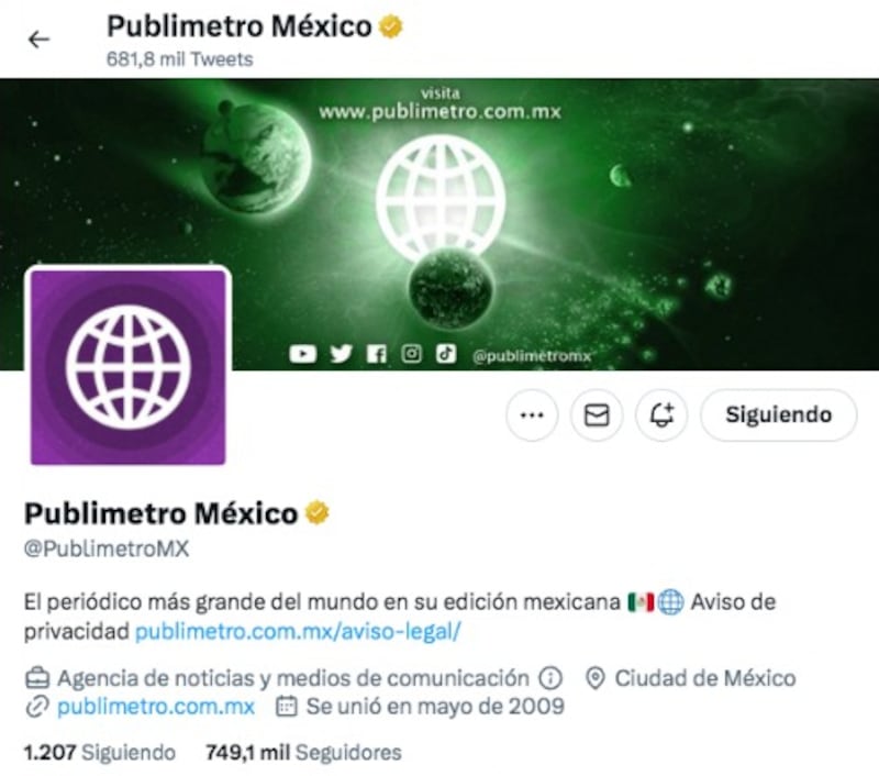 Publimetro México tiene su cuenta de Twitter verificada con la insignia dorada